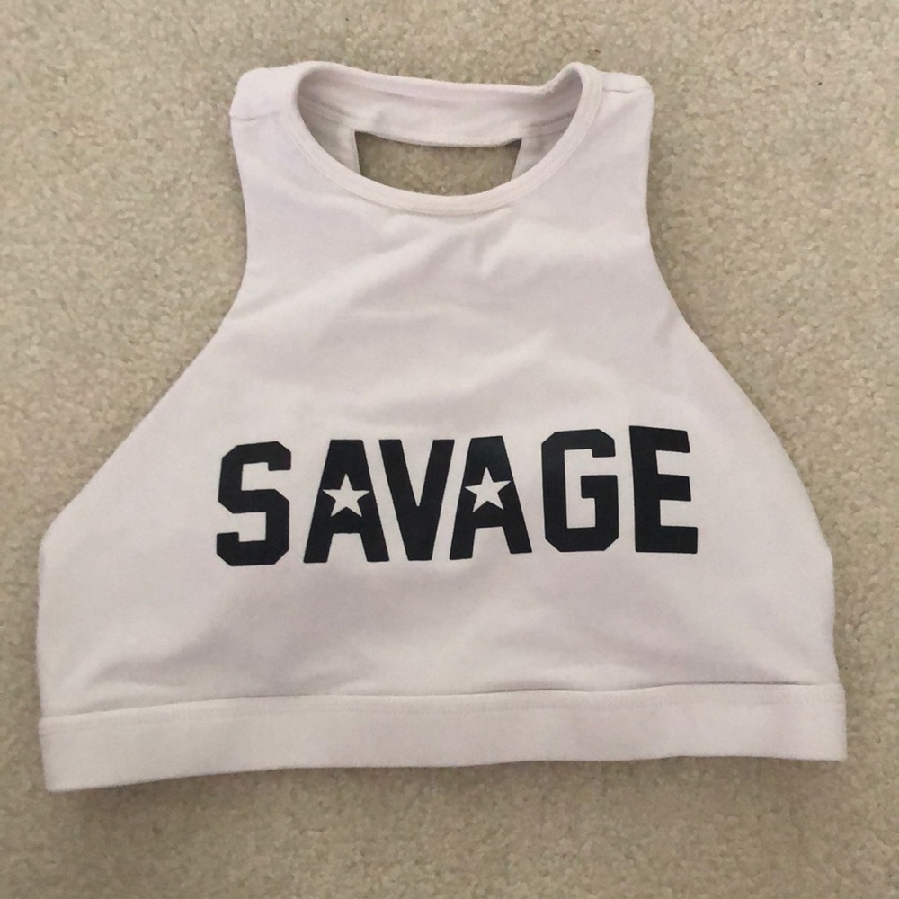 SAVAGE BARBELL WHITE SPORTS BRA